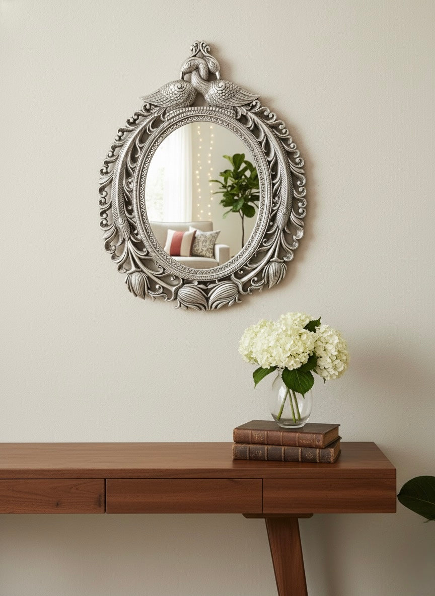 Ornate Peacock Aluminium Wall Mirror