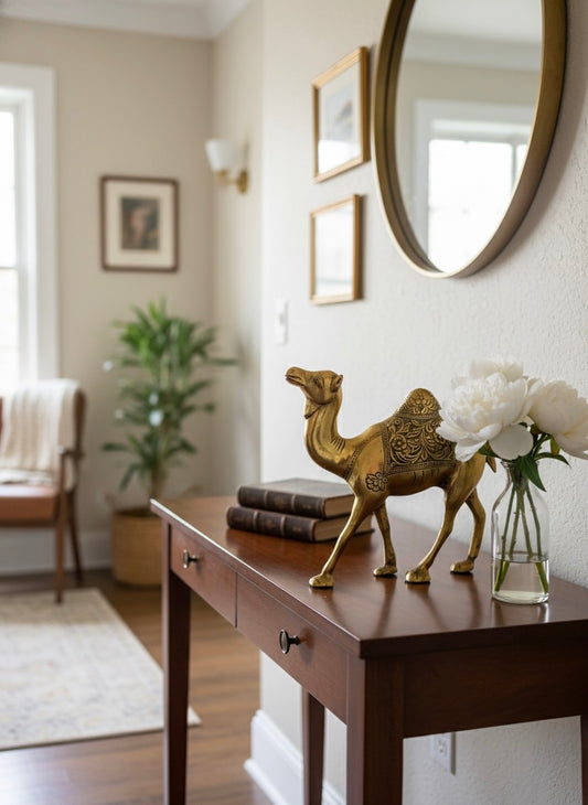 Handcrafted Brass Finish Aluminum Camel Statue