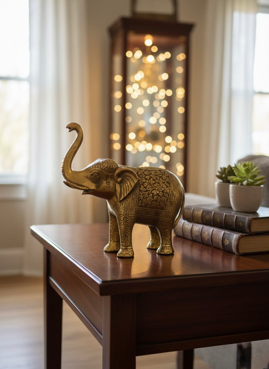 Elegant Brass-Tone 100% Aluminum Elephant Statue
