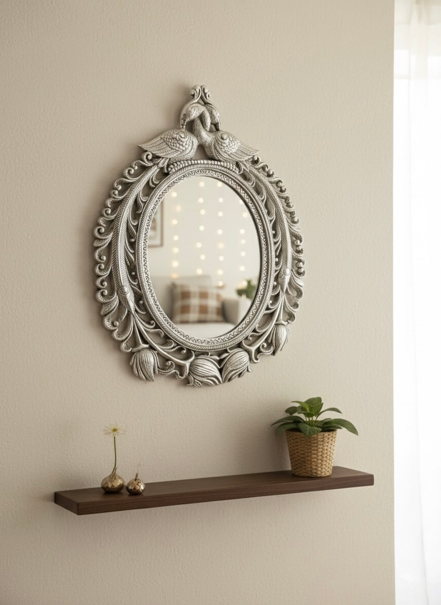 Ornate Peacock Aluminium Wall Mirror