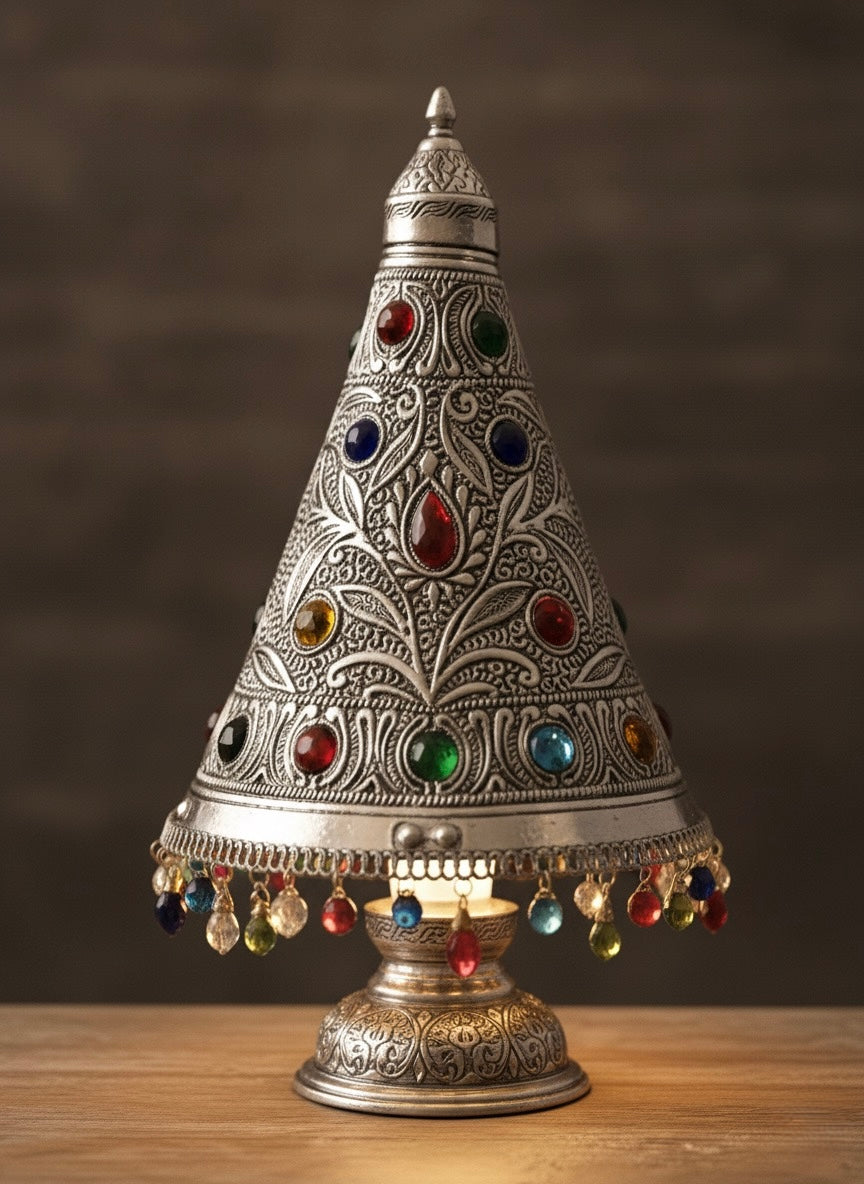 Artisanal 'Jewelled Lantern' Brass Table Lamp