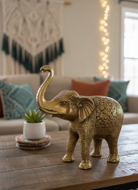 Elegant Brass-Tone 100% Aluminum Elephant Statue
