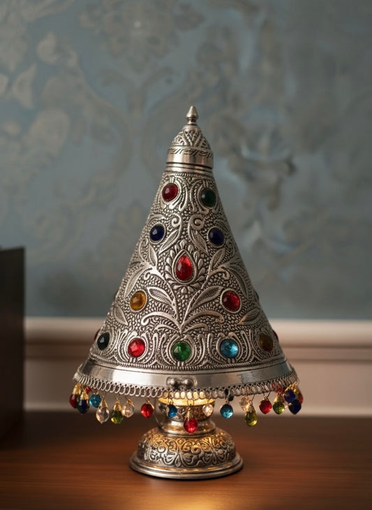 Artisanal 'Jewelled Lantern' Brass Table Lamp