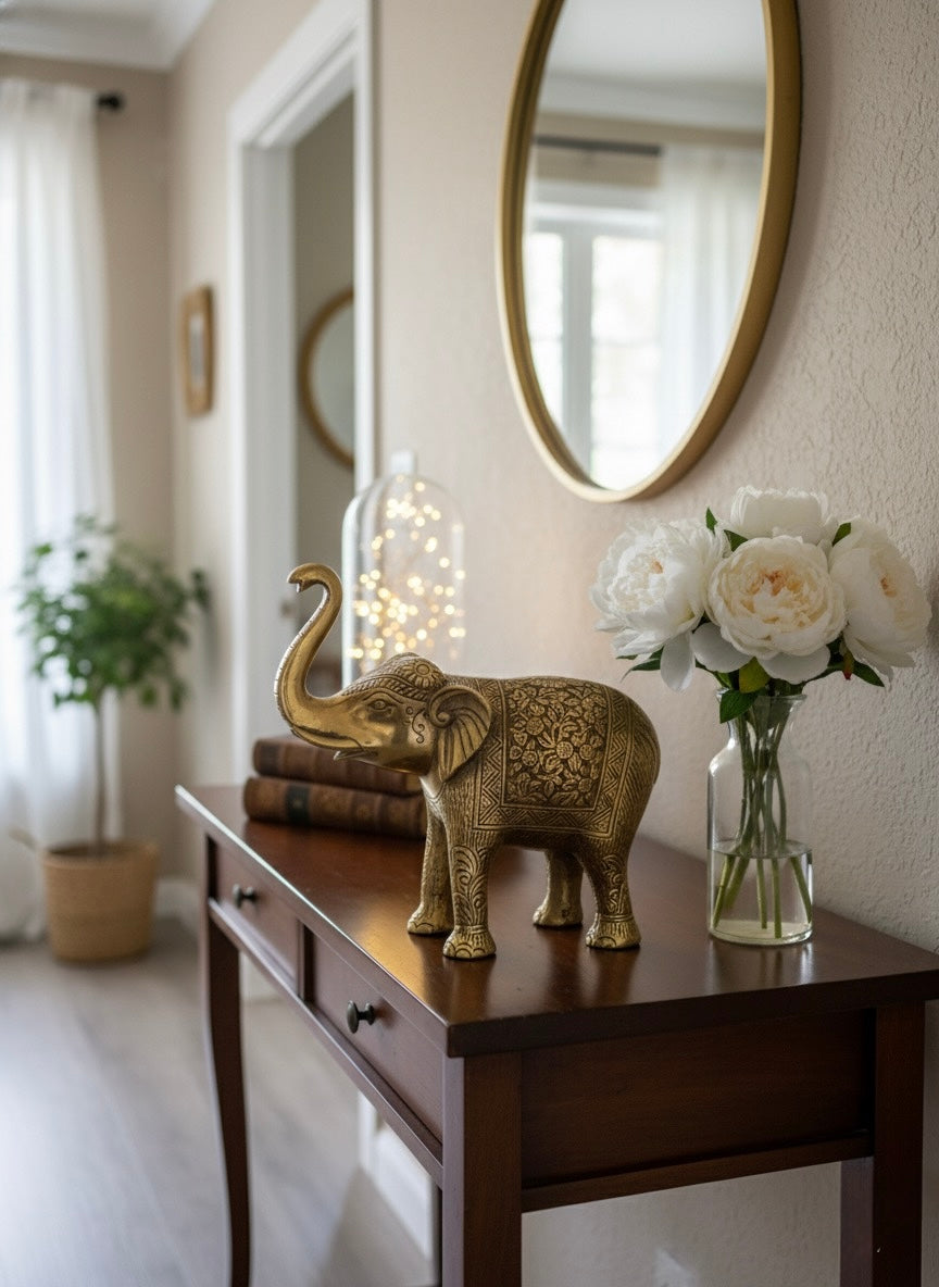 Elegant Brass-Tone 100% Aluminum Elephant Statue