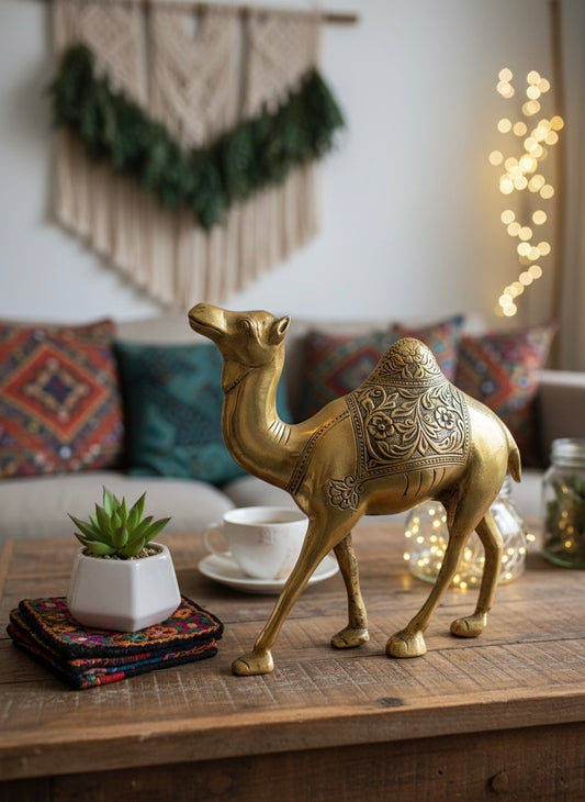 Handcrafted Brass Finish Aluminum Camel Statue