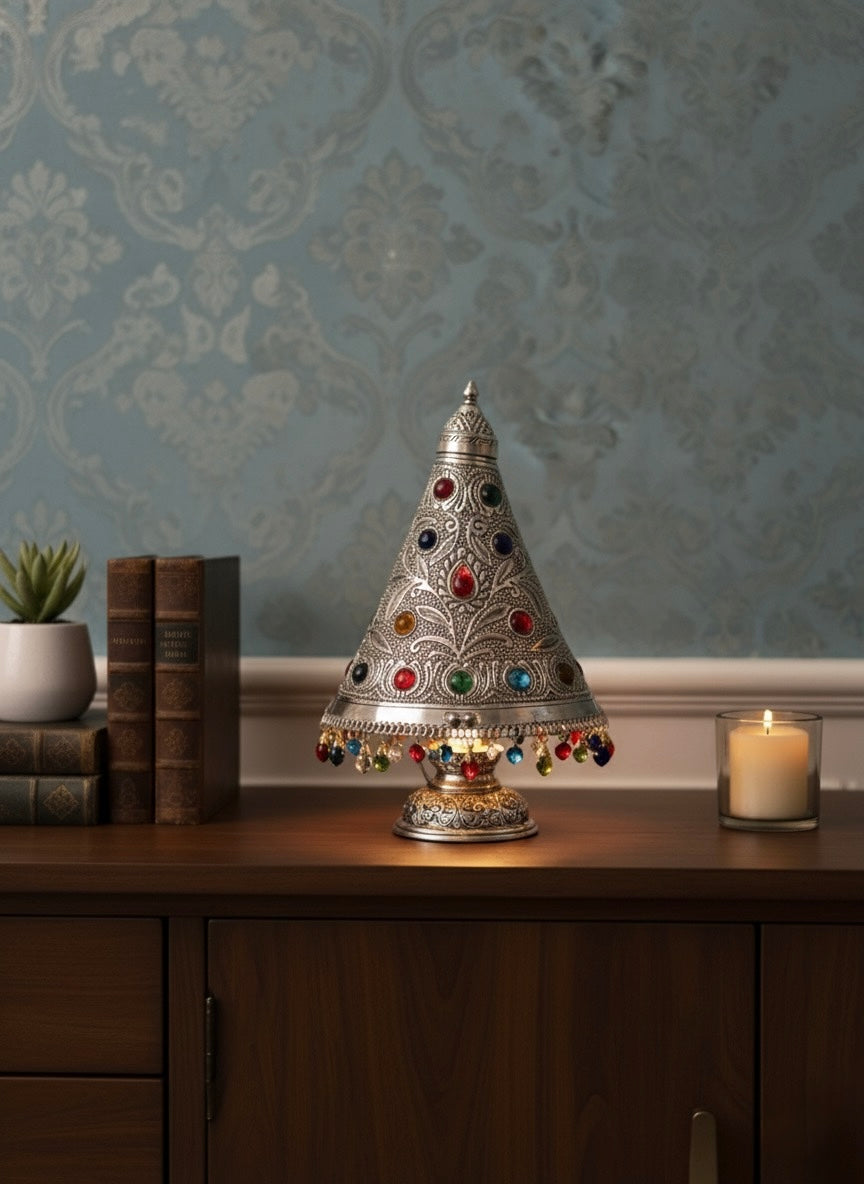 Artisanal 'Jewelled Lantern' Brass Table Lamp